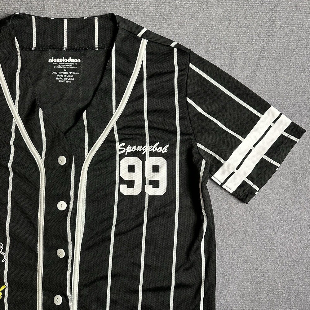 Nickelodeon Sponge Bob #99 Button Up‎ Black Baseball Jersey Size Medium